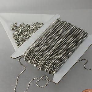 32 Feet Antique Silver Rhodium 1.5mm Round Ball Chain - Premium Bulk Spool - Professional Jewelry Making Supply + Free Connectors - 15BALL