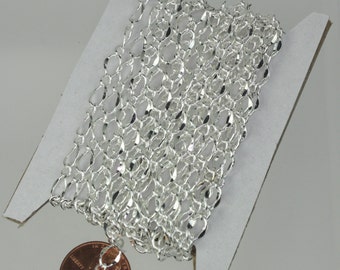 Sterling Silver Plated Chain Bulk Chain, 32 ft Spool of    Big Hammered Chain Soldered  Curb Chain - 5x8mm SOLDERED Link - 58FIGARO