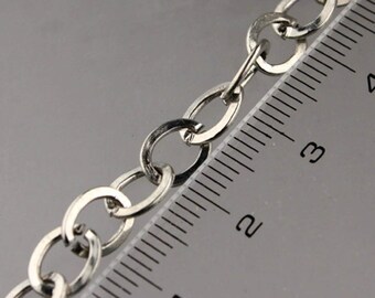 Rhodium Plated Flat Cable Chain: Antique Silver Finish 10 feet - 7.8x6.0mm 7860FL