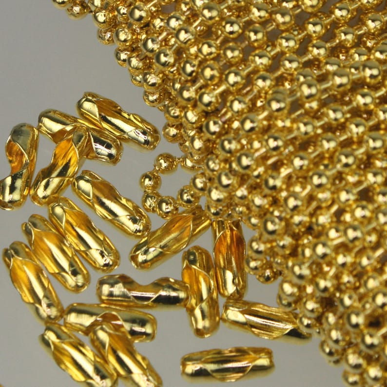 Gold Plated Chain Ball Bulk Chain, 32 ft. of ROUND BALL chain 2.4mm ball size w/ FREE 20 pcs Connectors Insert 24BALL image 1