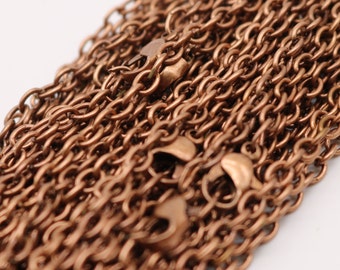 50 pcs of Ready to wear Chunky Cable Chain Necklace 60cm (about 24inch) - Antique Copper 5x3.5mm 0.9mm Cable Chain Necklace w/ Lobster Clasp