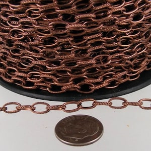 5 Ft. Antike Kupferkette Schüttenkette, texturiert fertig Gezeichnet oval Kabelkette - 9x4.5 mm ungelötetes Glied - 9045DR