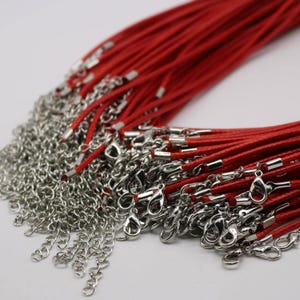 Red Cotton Necklace Cord: Adjustable 18 - 20 inch, Rhodium Clasp image 2