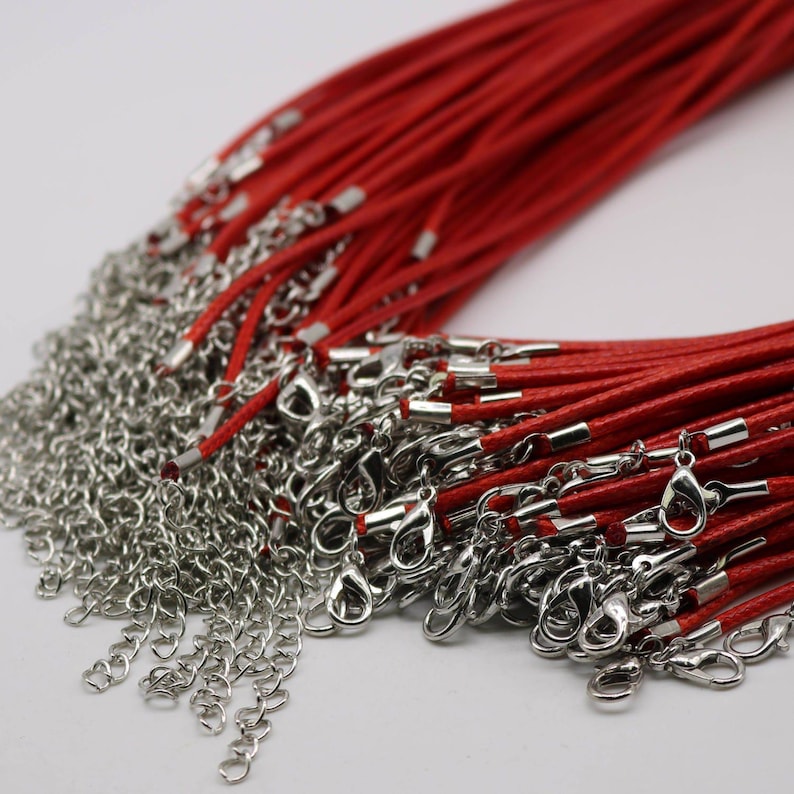 Red Cotton Necklace Cord: Adjustable 18 - 20 inch, Rhodium Clasp image 2