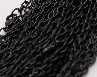50 pcs of Ready to wear Chunky Cable Chain Necklace 60cm (about 24inch) - Black 5x3.5mm 0.9mm Cable Chain Necklace w/ Lobster Clasp