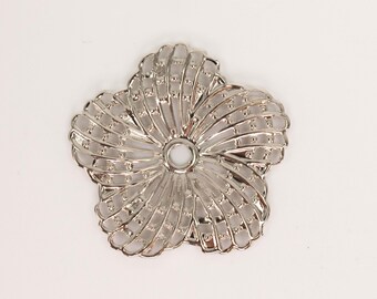 Antiqued Silver Plated finished Hibiscus Flower filigree focal L:ink - 34mm 50 pcs - Bulk Pack