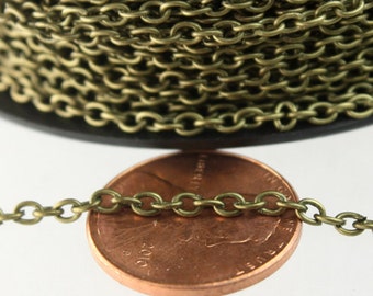 100 ft spool of Antique Brass / Bronze Round cable chain - 3.0x2.1mm Sturdy unsoldered link Bulk chain - 3021CA