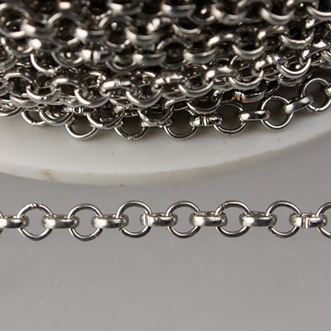 Rhodium Plated Rolo Chain Bulk: Antique Silver Plated Cable Chain 3.2mm ...