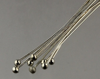 100 Rhodium Ball headpins Head Pins - 2 inches (50mm), 22 Gauge 22G 1.8mm Half Hard Body