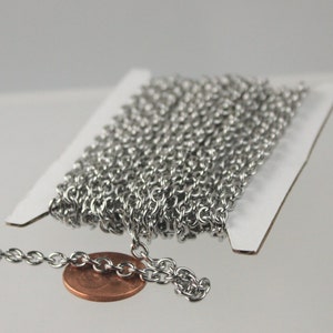 Stainless Steel chain bulk, 30 ft of Surgical Stainless Steel Sturdy Cable chain - 4.9x3.8mm 1.0mm Unsoldered Link