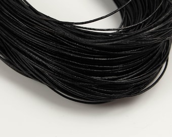 Cordon en cuir noir : cuir véritable rond de 1 mm, 5 pieds