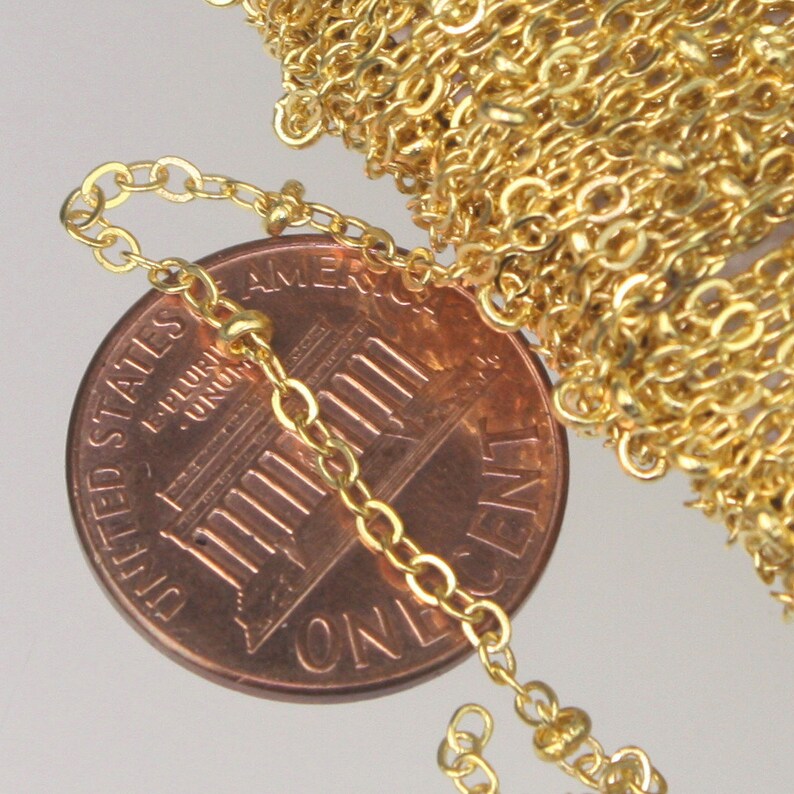 Tiny Small Ball Flat Cable Chain 2.4x1.7mm SOLDERED link B2417F Bulk Wholesale 10 ft Gold Plated Satellite Chain Flat BALL Chain