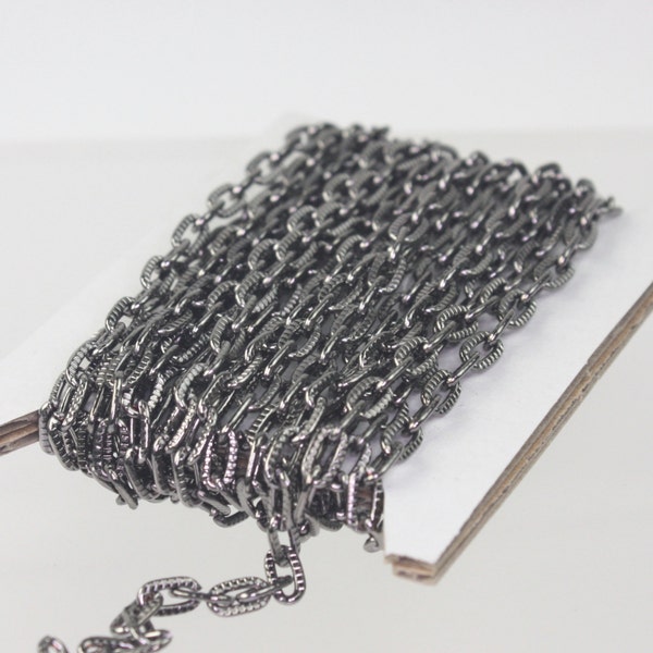 32 ft. of Gunmetal Textured Oval Round Cable Chain - 7.2x4.2mm Unsoldered Link - 7242TX