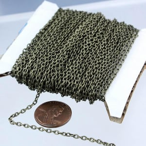 Antique Brass Chain, 50 ft spool of Antique Brass Round cable chain - 3x2.2mm - unsoldered link.Bulk Necklace chain
