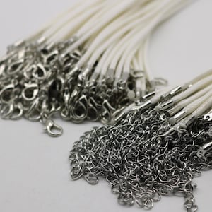 White Cotton Necklace Cord: Adjustable Rhodium Plated Clasp (18 - 20 inch) image 2
