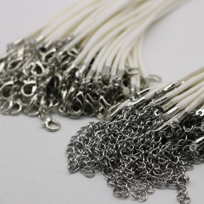 White Cotton Necklace Cord: Adjustable Rhodium Plated Clasp (18 - 20 inch) image 2