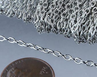 Rhodium Plated Cable Chain Bulk: Antiqued Silver, 32 ft