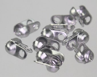 Stainless Steel Ball Chain Connectors: 2.4mm Crimp Clasps 50 pcs - Bulk Pack