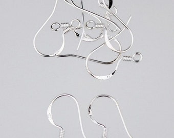 20 pcs - 10 pair  of 925 sterling silver earwire earring hook - 17x15mm