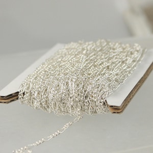 Sterling Silver Plated Figaro Chain: 2.9mm Soldered Link DIY Jewelry Making 100 feet - Bulk Spool