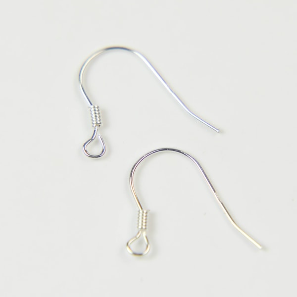 925 Sterling SILVER Ear Wires Earring - 15x19mm Solid Pure Silver French Spring Hook Earwires - 22 Gauge 22G 0.55mm Wire - 1/5/25/50 Pairs