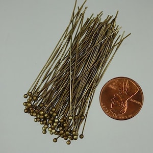 Bulk/FingerPick 1000 pcs Antique Brass Ball headpins Bronze - 2 inch (50mm), 24 Gauge 24G 1.8mm Ball - BPIN-24G-50