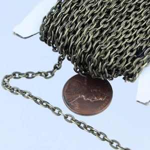 Antique Brass Chain, 10 ft of Antique Brass Finished Flat Cable Chain - 4x3mm Unsoldered Link - 43F - 43F
