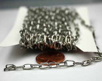 50 ft. Textured Rhodium/Antique Silver finished Drawn Cable chain - 6.3x3.5mm unsoldered link - 6335DR