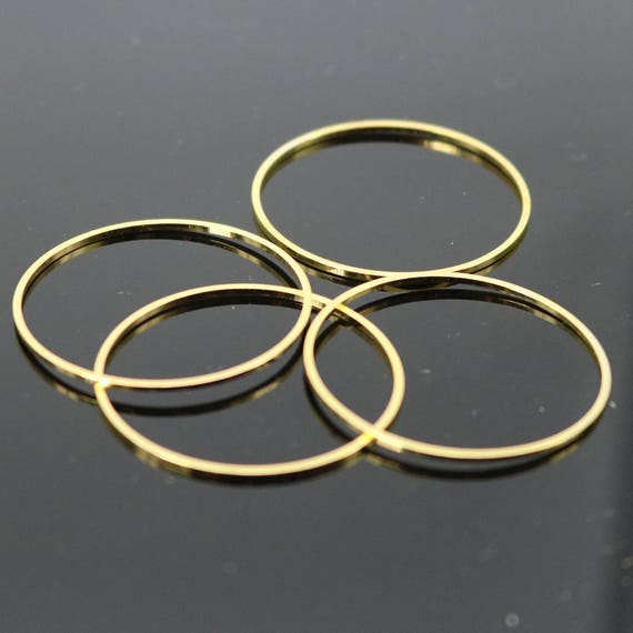 25 Pcs 24k Gold Plated Copper Ring Charms, Round Charm, Copper