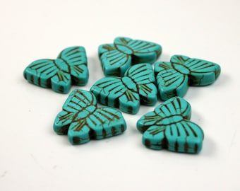 10 pcs Butterfly Beads Howlite Turquoise Butterfly Pendant Beads - 27x20mm 6mm thickness