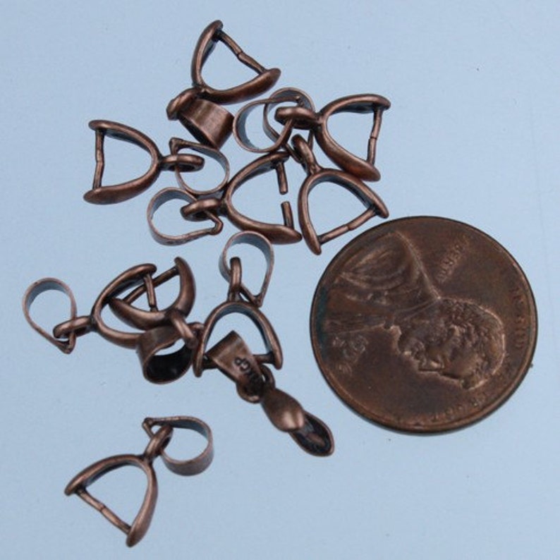 20 pcs of Antique Copper Plated on Brass Pinch Ice Pick Bails Pendant Clasp 19mm image 3