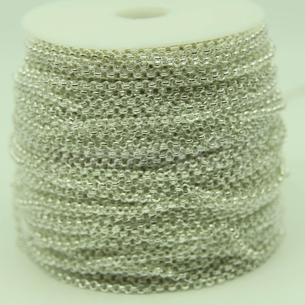 ATC Anti-Tarnishing Coating Sterling Silver Plated ROLO Chain bulk, 3/10/32/50 Feet of SOLDERED Rolo Chain - 3.1mm Links - ATC3.1BL