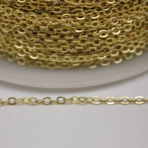 Non  Tarnish 22K Gold Plated Flat Cable Chain, 3x1.7mm Soldered Links - 32 ft