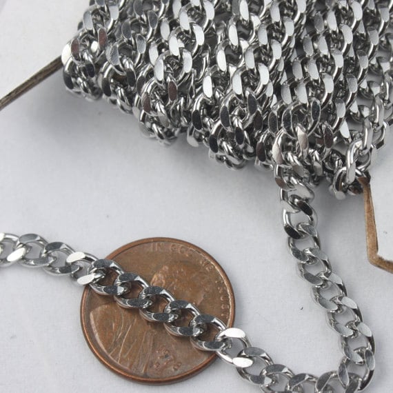 Heavy Duty Stainless Steel Flat Curb Chain For Bag Wallet Necklace Crafts,  50cm