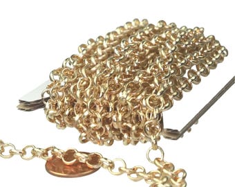 Anti Tarnish Champagne Gold Plated Rolo Chain: 6mm Chunky Iron Steel 30 feet