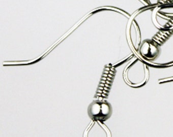 100 pcs of fish Hook with spring and ball Earwire 19X17mm - Rodium Plated
