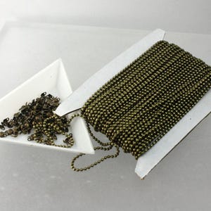 100 Feet Antique Brass 1.5mm Round Ball Chain - Premium Bulk Spool - Professional Jewelry Making Supply + Free Connectors - 15BALL
