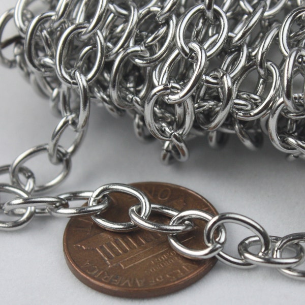 Stainless Steel chain bulk, 3 ft of Surgical Stainless Steel Sturdy Chunky Big Heavy Cable chain - 8x6mm 1.2mm 16G Unsoldered Link - ST86S