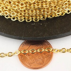 100 ft spool of Gold Plated Flat SOLDERED Cable Chain - 3.4x2.9mm SOLDERED Link  - 3429F-GD