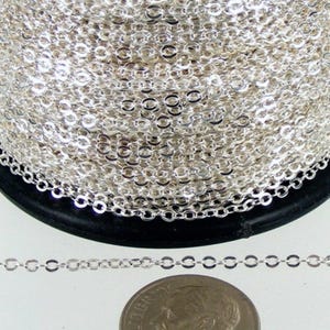 300 ft Sterling Silver Plated Chain - 2.4x1.7mm SOLDER Chain - little Oval Flat Soldered Cable Chain - Bulk Dainty Delicate Chain - 2417F