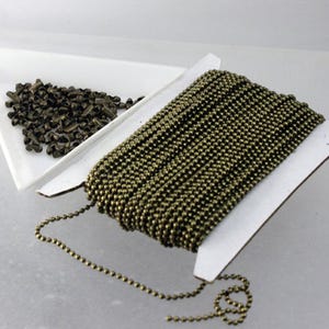 100 feet Antique Brass BALL Chain - 1.5mm Ball - Antique Bronze ball chain - with FREE 100 pcs of connector(Insert) - 15BALL