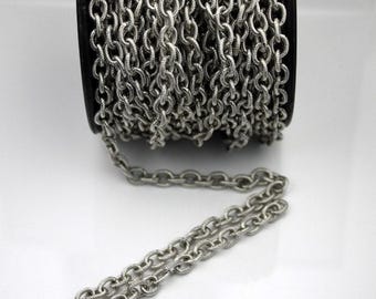 Chaîne forçat texturée ovale plaquée argent antique - 8 x 6 mm - maillon soudé 10 pieds