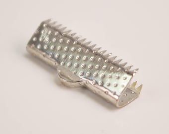 Silver Plated Ribbon Clamp End: 20mm Leather Connector 20pcs - Bulk Pack
