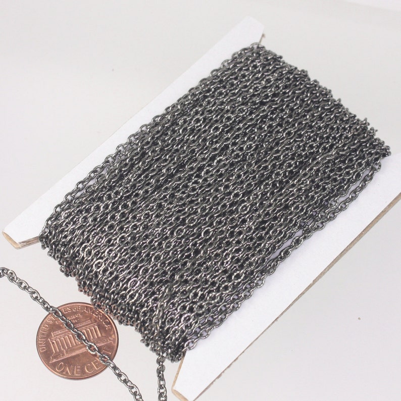 Gunmetal Texture Chain Bulk, 50 ft. of Flat Texture Oval Chunky Cable Chain 3x2mm Unsoldered 32TEX image 3