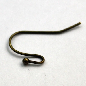 Antique Brass Finish Ball End Ear Wires: French Hook Style, 20x13mm 50 pcs - Bulk Pack