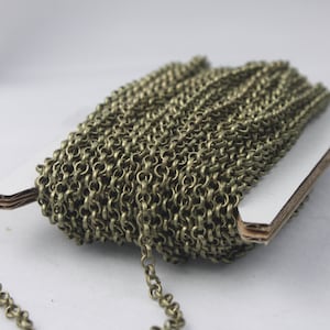 100 feet Antique Bronze ROLO Chain bulk - 3.1mm SOLDERED Link BRASS Rolo Chain - Necklace Bracelet Wholesale Bulk - 3.1BL