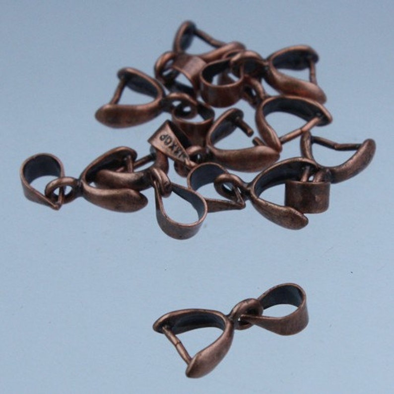 20 pcs of Antique Copper Plated on Brass Pinch Ice Pick Bails Pendant Clasp 19mm image 1