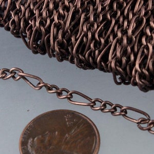 Antique Copper Figaro Chain bulk, 50 ft Spool of Figaro chain - 7x3mm 20G 20Gauge  Unsoldered - Necklace Bracelet  - 7x3FIG