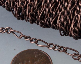 Antique Copper Figaro Chain bulk, 50 ft Spool of Figaro chain - 7x3mm 20G 20Gauge  Unsoldered - Necklace Bracelet  - 7x3FIG