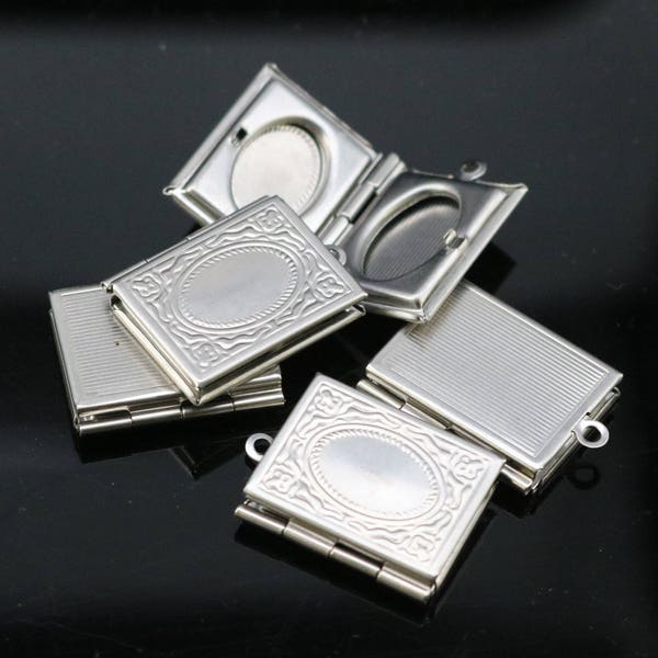 1/5/10/25 pcs STAINLESS STEEL Book Locket Pendant Charm - 20x27mm 4.3mm thickness - Pendant Charm - Ship from California USA